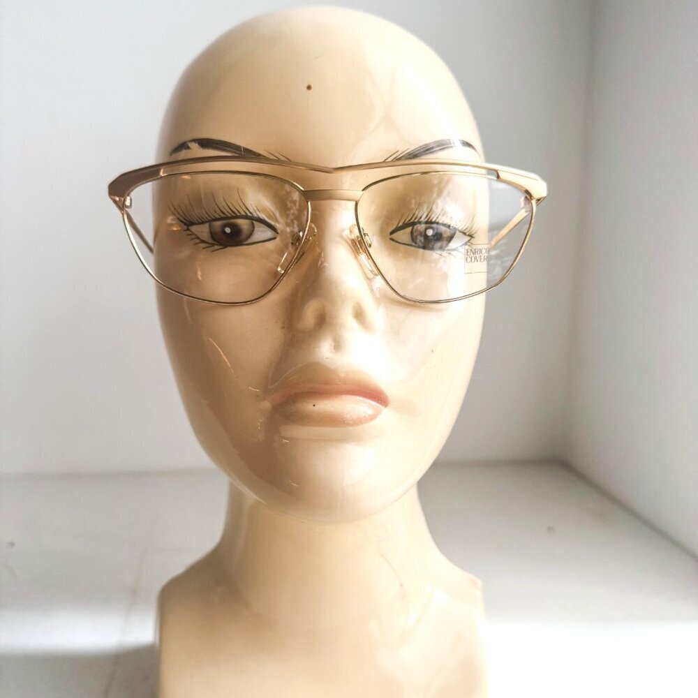 Vintage Enrico Coveri Gold Tone Cat Eye Glasses Mod 308-800